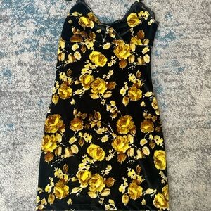 Urban Outfitters Black and Yellow Floral Mini Dress